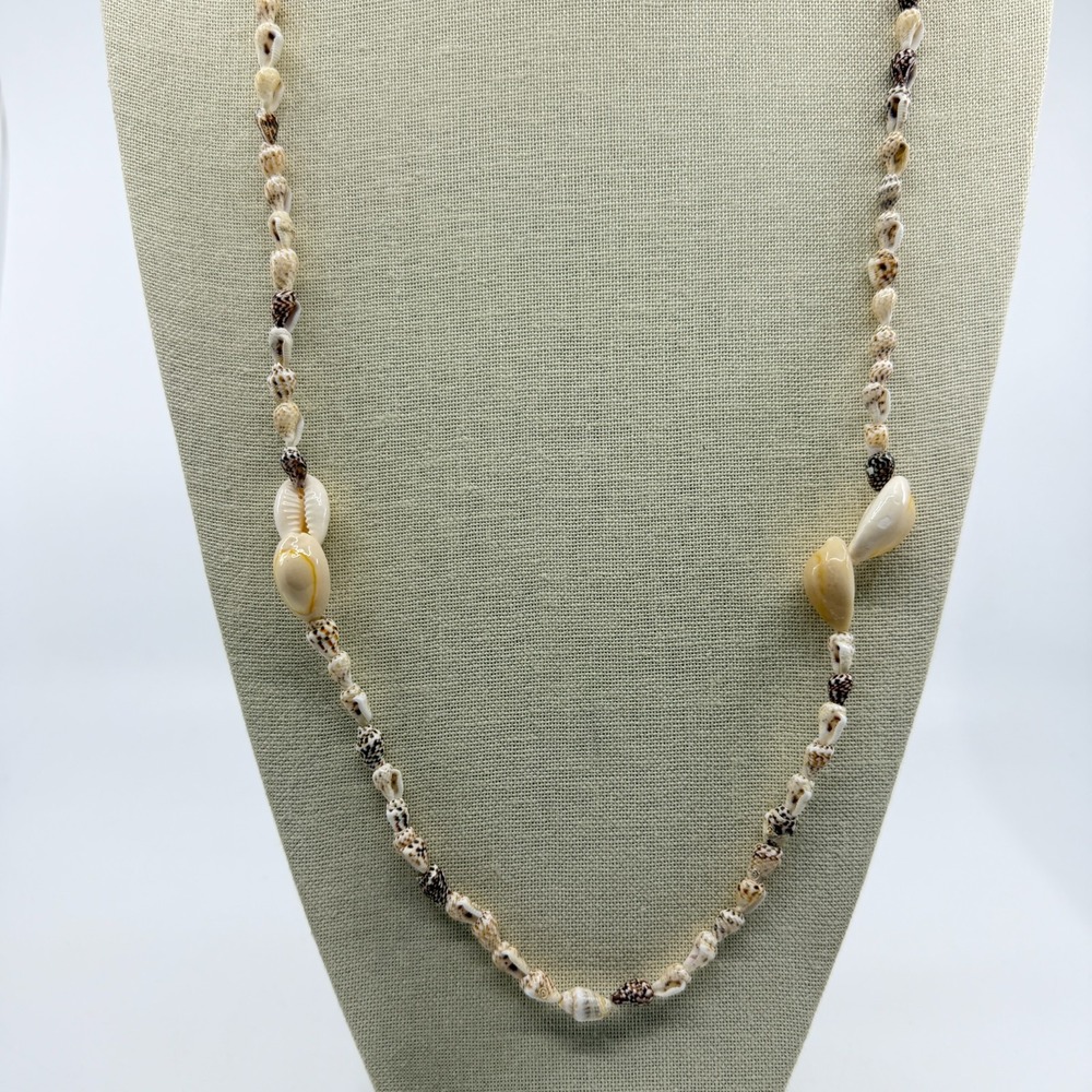 Natural Cowrie Seashell Station Long Necklace Coastal Beach Boho Jewelry Gift